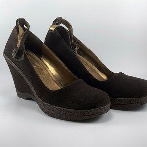 NINE WEST Adriatic Suede Wedge Dark Brown US Size 5 Brand New (No Box)
